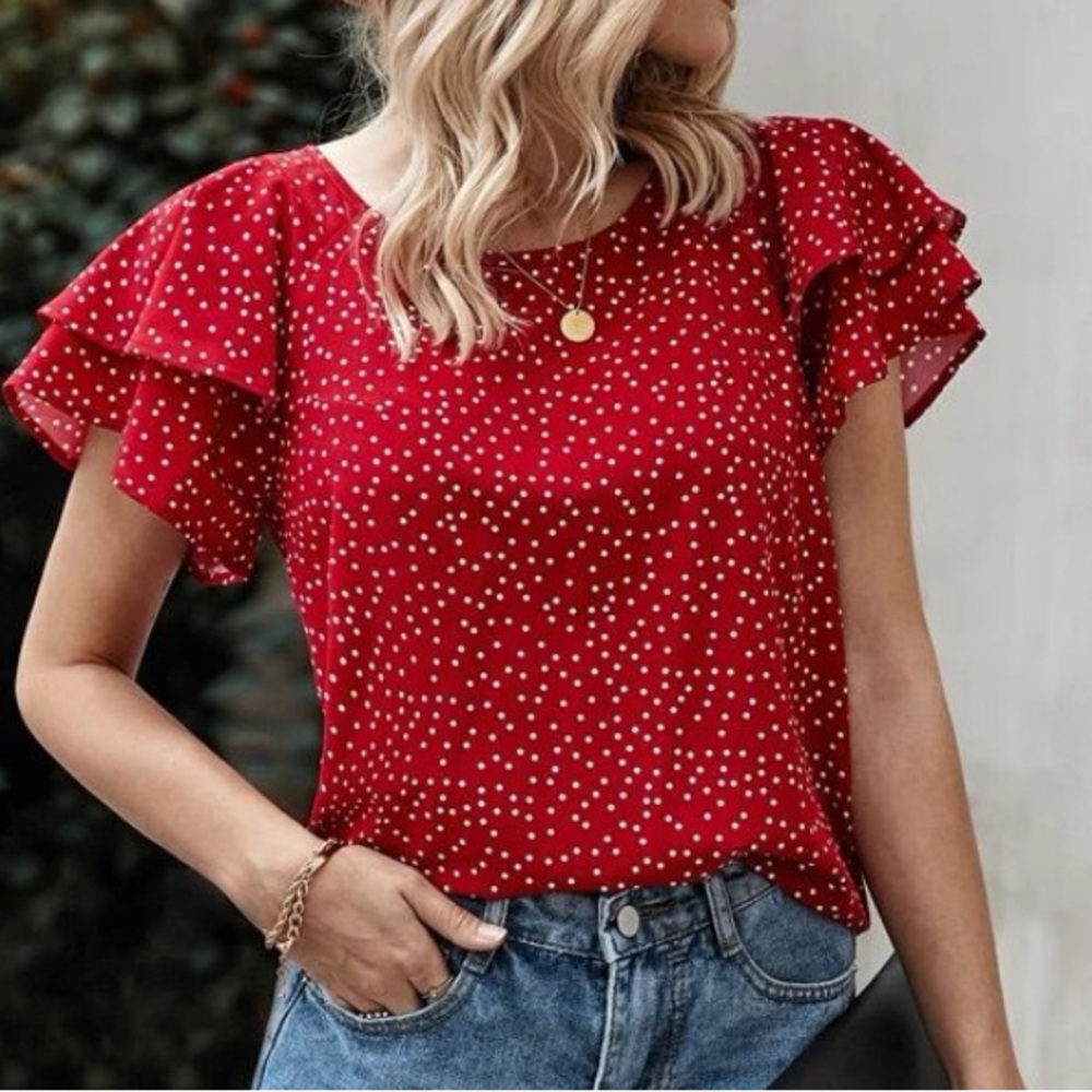 Polka dot butterfly sleeve blouse